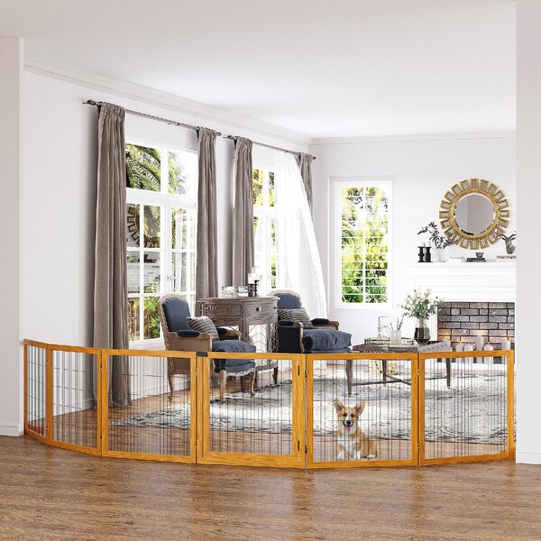 AllMyPets Cancelletto per Cani di Piccola/Media Taglia a 6 Pannelli Pieghevoli in Legno e Acciaio 432x36x70 cm colore Giallo - 118YL