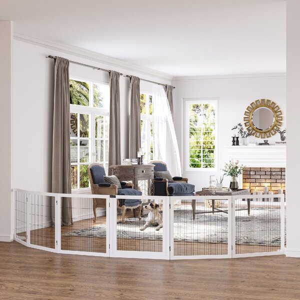 AllMyPets Cancelletto per Cani di Piccola/Media Taglia a 6 Pannelli Pieghevoli in Legno e Acciaio 432x36x70 cm colore Bianco - DHD0638