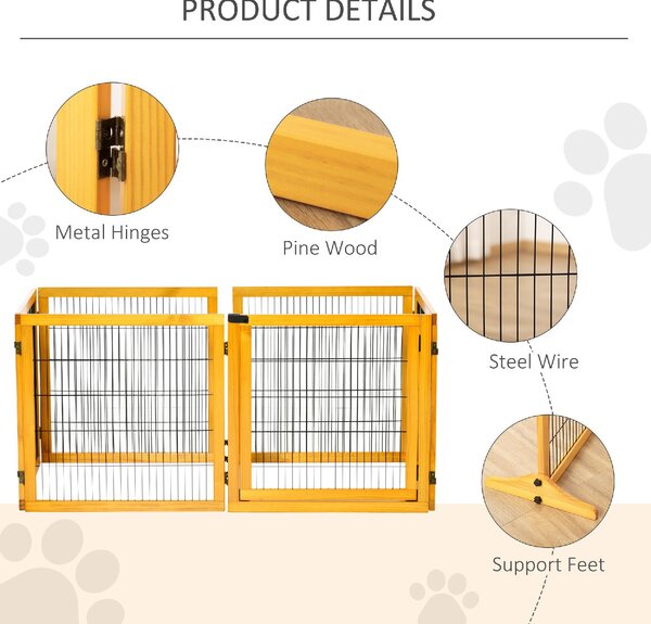 AllMyPets Cancelletto per Cani di Piccola/Media Taglia a 6 Pannelli Pieghevoli in Legno e Acciaio 432x36x70 cm colore Giallo - 118YL
