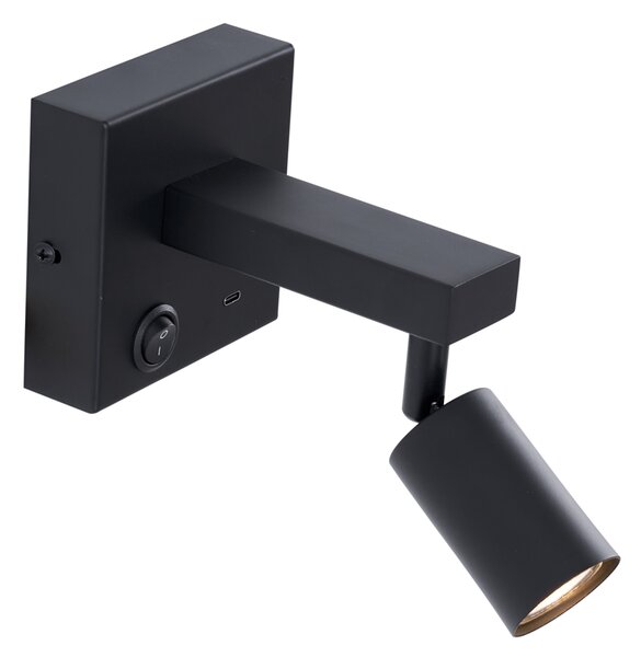 Lampada da parete nera moderna con USB-C inclinabile - Rex