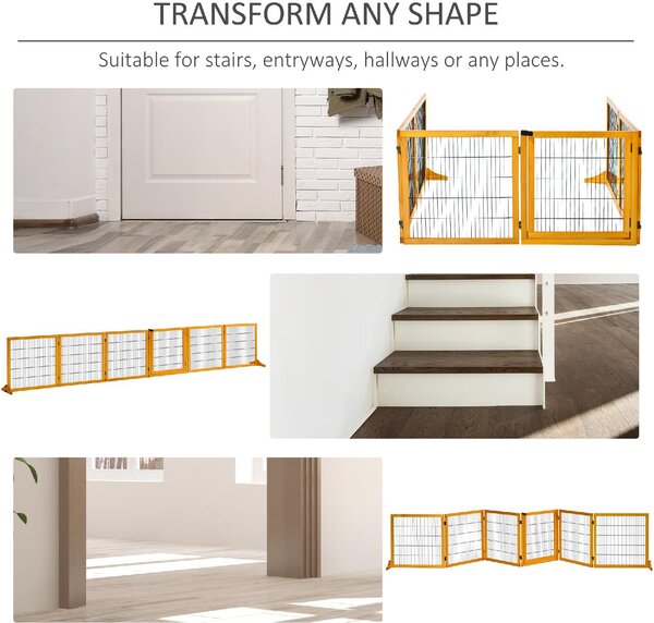 AllMyPets Cancelletto per Cani di Piccola/Media Taglia a 6 Pannelli Pieghevoli in Legno e Acciaio 432x36x70 cm colore Giallo - 118YL