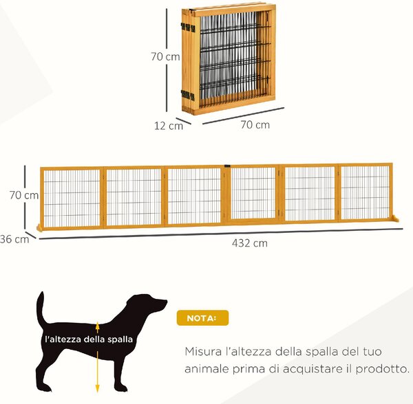 AllMyPets Cancelletto per Cani di Piccola/Media Taglia a 6 Pannelli Pieghevoli in Legno e Acciaio 432x36x70 cm colore Giallo - 118YL