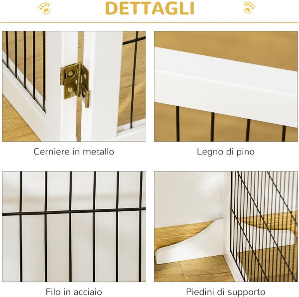 AllMyPets Cancelletto per Cani di Piccola/Media Taglia a 6 Pannelli Pieghevoli in Legno e Acciaio 432x36x70 cm colore Bianco - DHD0638