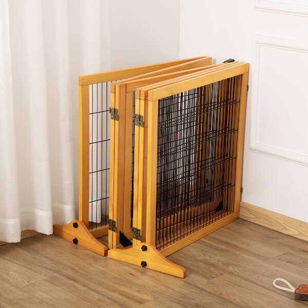 AllMyPets Cancelletto per Cani di Piccola/Media Taglia a 6 Pannelli Pieghevoli in Legno e Acciaio 432x36x70 cm colore Giallo - 118YL