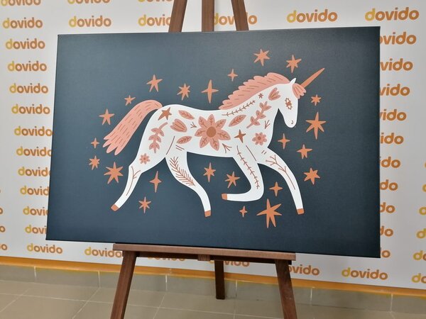 Stampa su tela – Unicorno fiabesco in stile folk