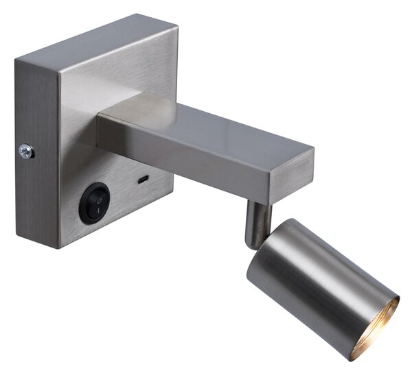 Lampada da parete moderna in acciaio con USB-C inclinabile - Rex