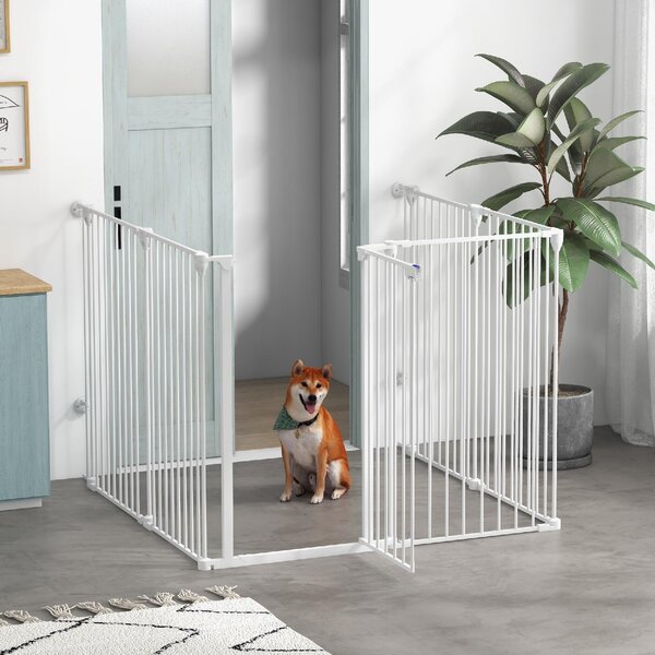 AllMyPets Cancelletto per Cani di Taglia Media Pieghevole a 6 Pannelli in Acciaio e Plastica 123x102x100 cm colore Bianco - D89DHWT