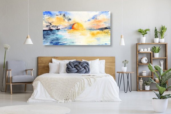 Quadro con barche a vela sul mare verticale lungo 60x120 dipinto su tela COLORI E LUCI 39895