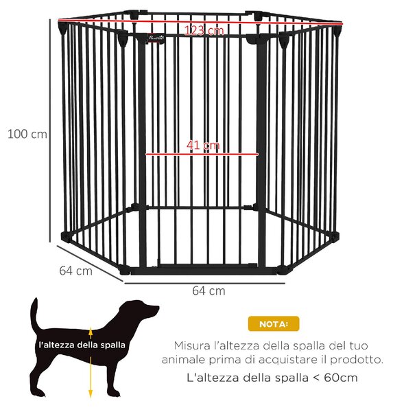 AllMyPets Cancelletto per Cani di Taglia Media Pieghevole a 6 Pannelli in Acciaio e Plastica 123x102x100 cm colore Nero - D91DHBK