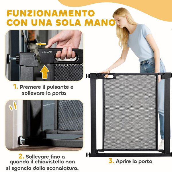 AllMyPets Cancelletto per Cani Estensibile a Pressione con Chiusura Automatica, Acciaio e ABS, 75-82x76 cm colore Nero - R359BK