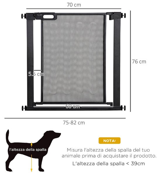 AllMyPets Cancelletto per Cani Estensibile a Pressione con Chiusura Automatica, Acciaio e ABS, 75-82x76 cm colore Nero - R359BK