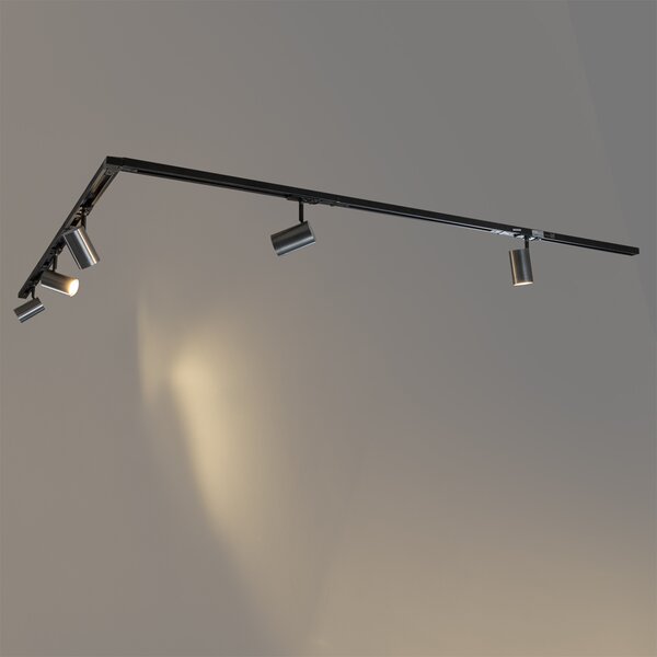 Sistema di illuminazione su binario moderno con 5 faretti in metallo canna di fucile monofase - Iconic Jeana