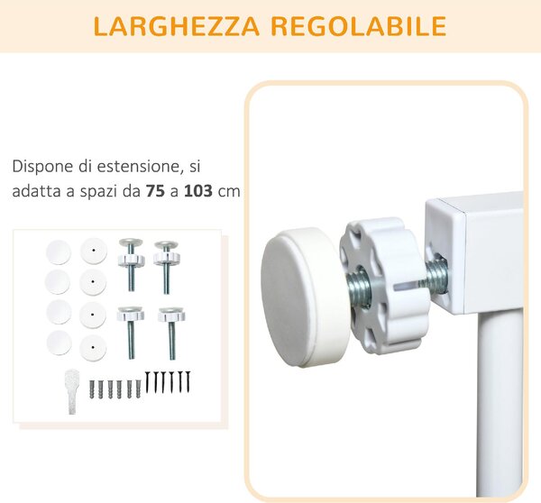 AllMyPets Cancelletto per Cani Estensibile a Pressione con Chiusura Automatica per Spazi da 75-103cm Bianco - 144V01WT-D06