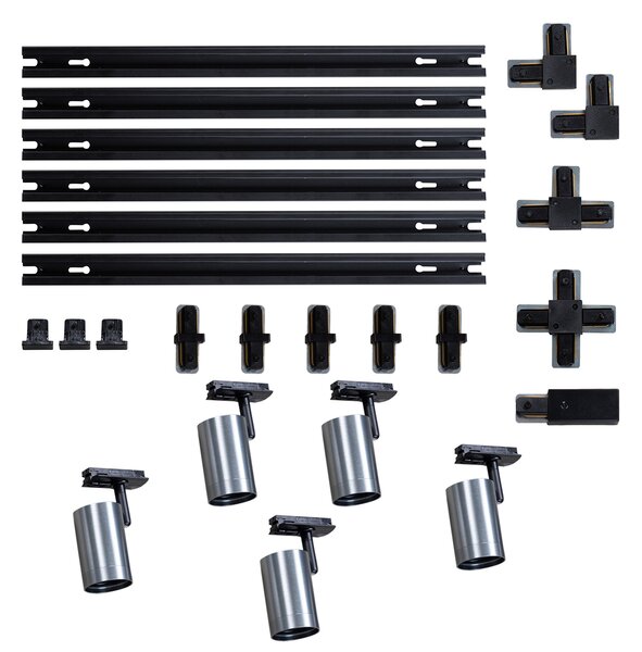 Sistema di illuminazione su binario moderno con 5 faretti in metallo canna di fucile monofase - Iconic Jeana