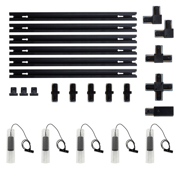 Sistema di illuminazione su binario moderno con 5 luci a sospensione color canna di fucile monofase - Iconic Lloyd