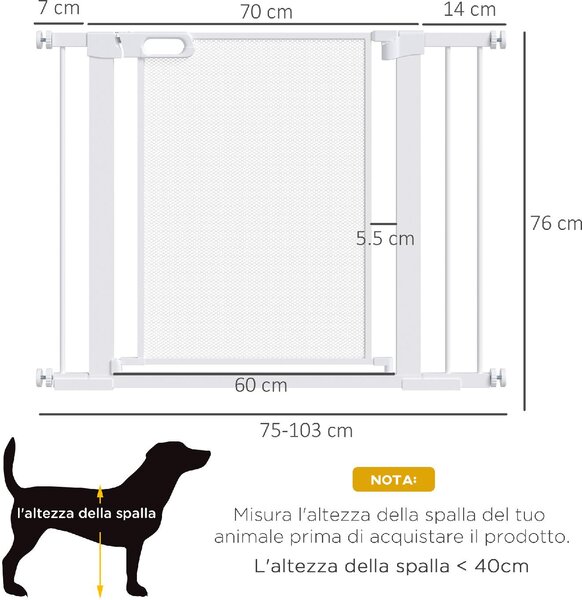 AllMyPets Cancelletto per Cani Estensibile a Pressione con Chiusura Automatica per Spazi da 75-103cm Bianco - 144V01WT-D06