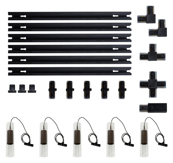 Sistema di illuminazione su binario moderno con 5 luci a sospensione bronzo scuro monofase - Iconic Lloyd
