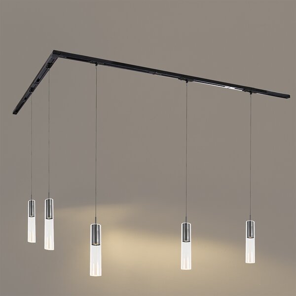Sistema di illuminazione su binario moderno con 5 luci a sospensione color canna di fucile monofase - Iconic Lloyd