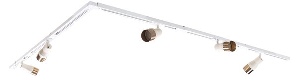 Sistema di illuminazione su binario moderno con 5 faretti beige e oro monofase - Iconic Kohua