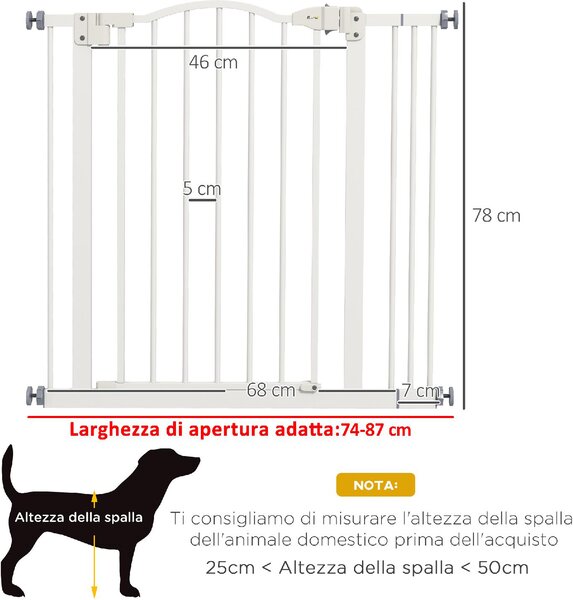 AllMyPets Cancelletto per Cani Estensibile con 2 Blocchi e Chiusura Automatica in Metallo e Plastica 74-87x78 cm colore Bianco - U5625WT