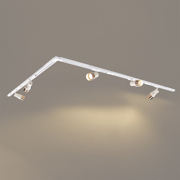 Sistema di illuminazione su binario moderno con 5 faretti beige e oro monofase - Iconic Kohua