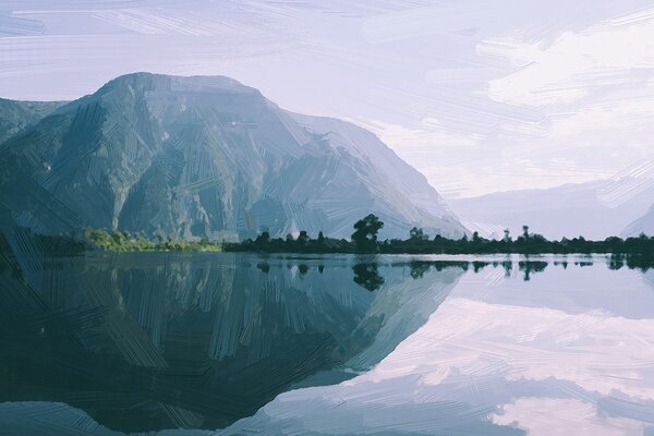 Stampa su tela – Scenografia dipinta del lago di montagna