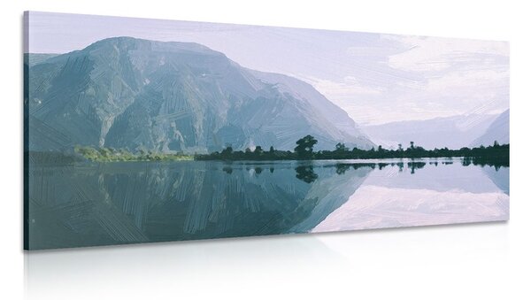 Quadro su tela – Montagne dipinte presso il lago