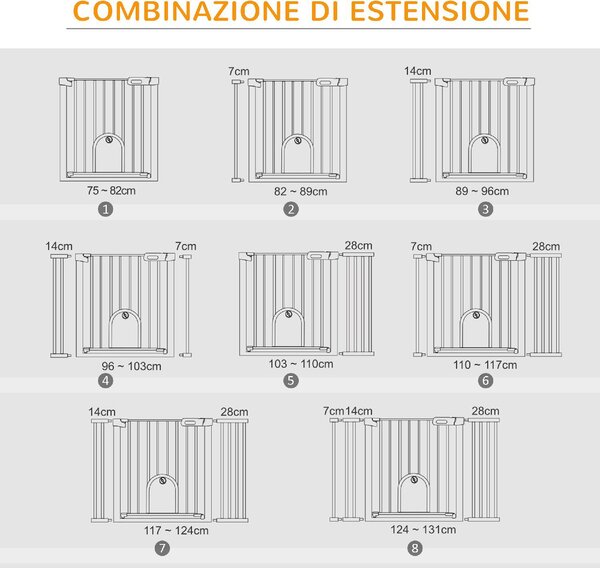 AllMyPets Cancelletto per Cani Estensibile con Porta a Chiusura Automatica in Metallo e ABS 75-131x76 cm Bianco - 110V02-D06