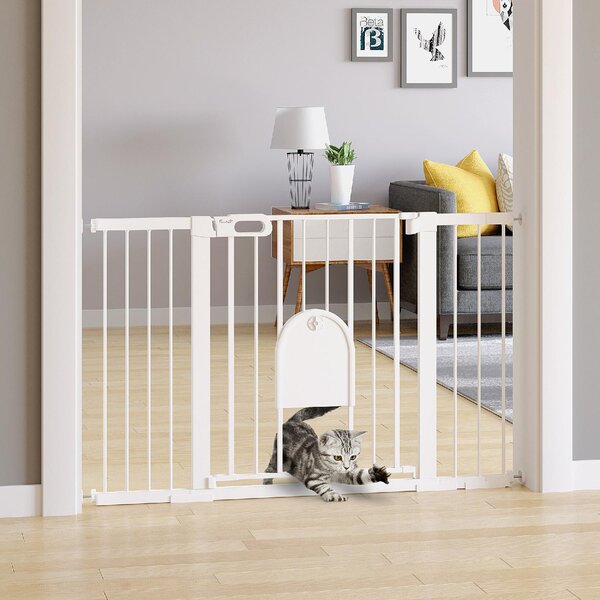 AllMyPets Cancelletto per Cani Estensibile con Porta a Chiusura Automatica in Metallo e ABS 75-131x76 cm Bianco - 110V02-D06