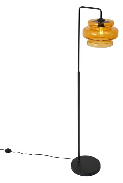Lampada da terra retrò nera con vetro arancione - Denise