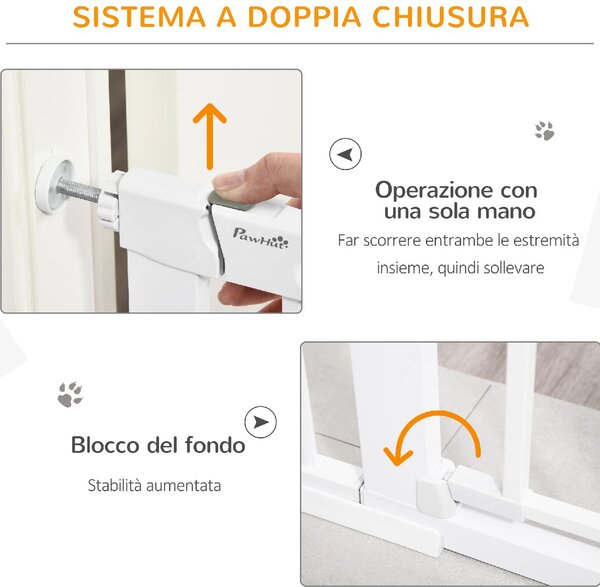 AllMyPets Cancelletto per Cani Estensibile con Porta a Chiusura Automatica in Metallo e ABS 75-131x76 cm Bianco - 110V02-D06