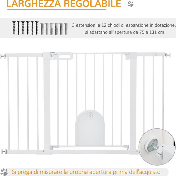 AllMyPets Cancelletto per Cani Estensibile con Porta a Chiusura Automatica in Metallo e ABS 75-131x76 cm Bianco - 110V02-D06