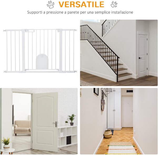 AllMyPets Cancelletto per Cani Estensibile con Porta a Chiusura Automatica in Metallo e ABS 75-131x76 cm Bianco - 110V02-D06