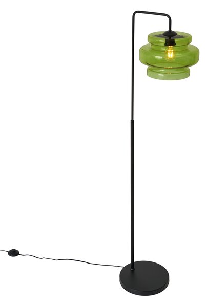 Lampada da terra retrò nera con vetro verde - Denise