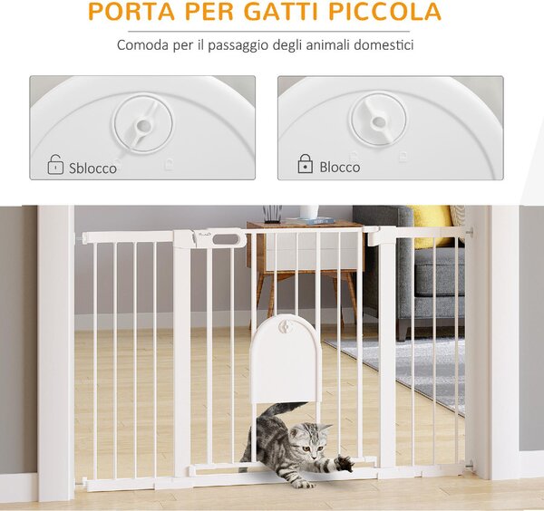 AllMyPets Cancelletto per Cani Estensibile con Porta a Chiusura Automatica in Metallo e ABS 75-131x76 cm Bianco - 110V02-D06