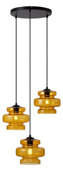 Lampada a sospensione retrò nera con vetro arancione a 3 luci - Denise
