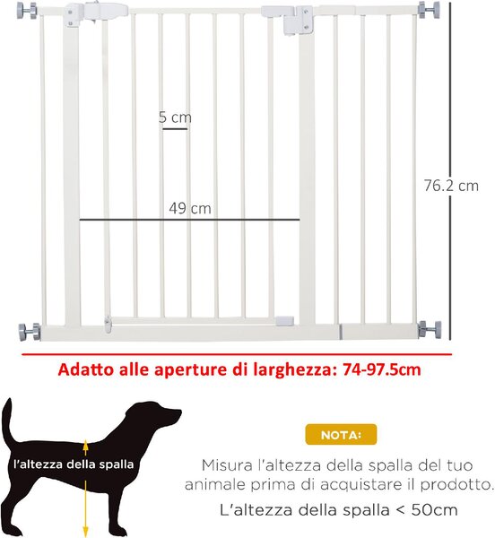 AllMyPets Cancelletto per Cani Estensibile con Montaggio a Pressione e Chiusura Automatica Altezza 76.2 cm colore Bianco - 99A477F