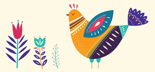 Quadro su tela – Gallinella in stile folk