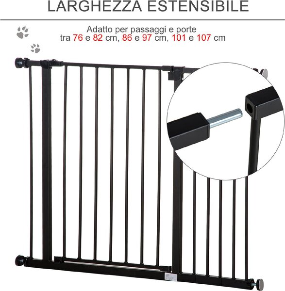 AllMyPets Cancelletto per Cani Estensibile con Viti e Ampia Apertura in Metallo e Plastica 76-107x76 cm colore Nero - A228BKAO10