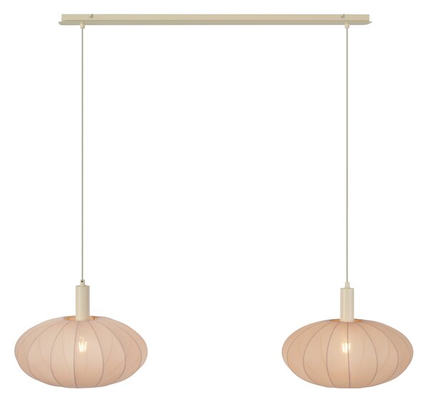 Lampada a sospensione Japandi beige con paralume in tessuto a 2 luci - Bida