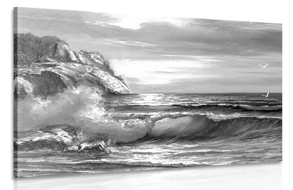 Stampa su tela – Mattina sul mare in bianco e nero
