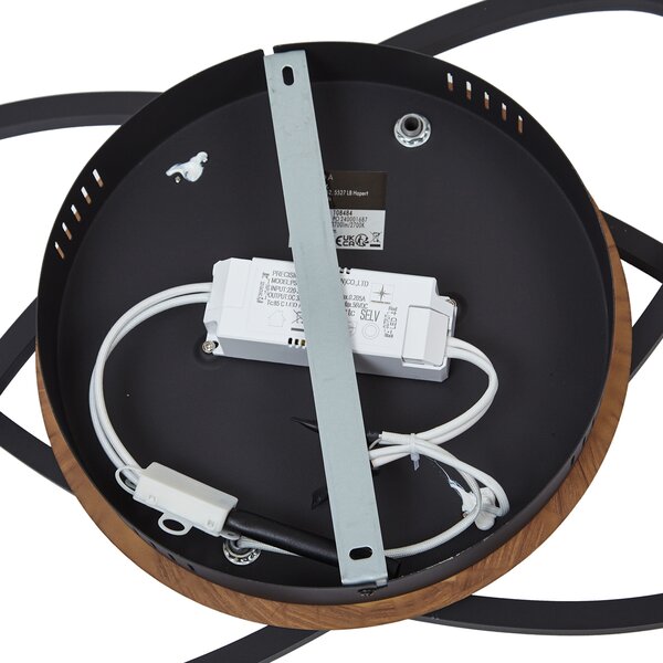 Plafoniera nera con legno di noce con LED dimmerabile a 3 livelli 2-luci - Kane