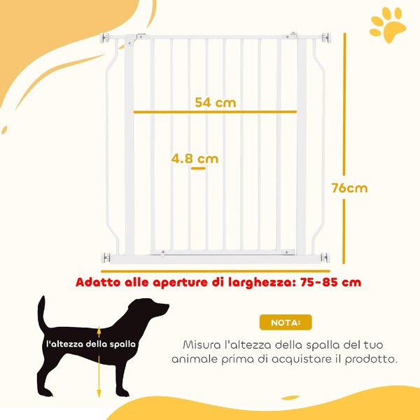 AllMyPets Cancelletto per Cani Estensibile e Regolabile per Scale e Porte in Acciaio e ABS 75-85x76 cm colore Bianco - W703WT