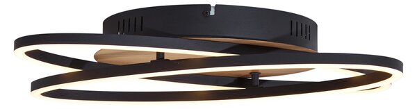 Plafoniera nera con legno di noce con LED dimmerabile a 3 livelli 2-luci - Kane