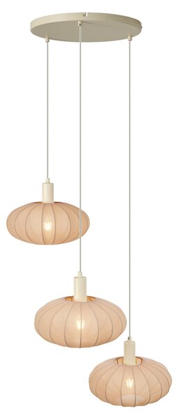 Lampada a sospensione Japandi beige con paralume in tessuto a 3 luci - Bida