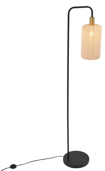 Lampada da terra Japandi nera con paralume oro e beige - Pluni