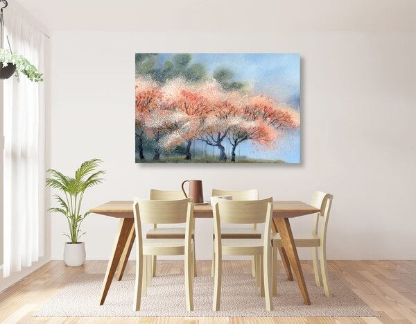Stampa su tela – Alberi in fiore in acquerello
