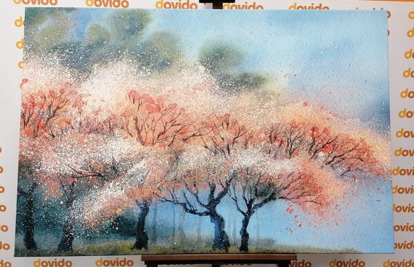 Stampa su tela – Alberi in fiore in acquerello