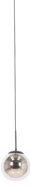 Lampada a sospensione Art Déco nera con vetro fumé con adattatore per binario monofase - Iconic Flore