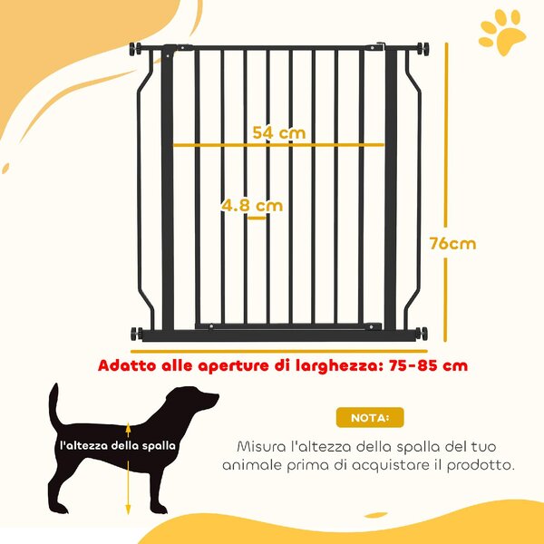 AllMyPets Cancelletto per Cani Estensibile e Regolabile per Scale e Porte, in Acciaio e ABS, 75-85x76 cm colore Nero - L3743BK